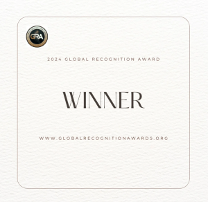 A close-up of the Global Recognition Award, with a distinctive design, displayed on our website
